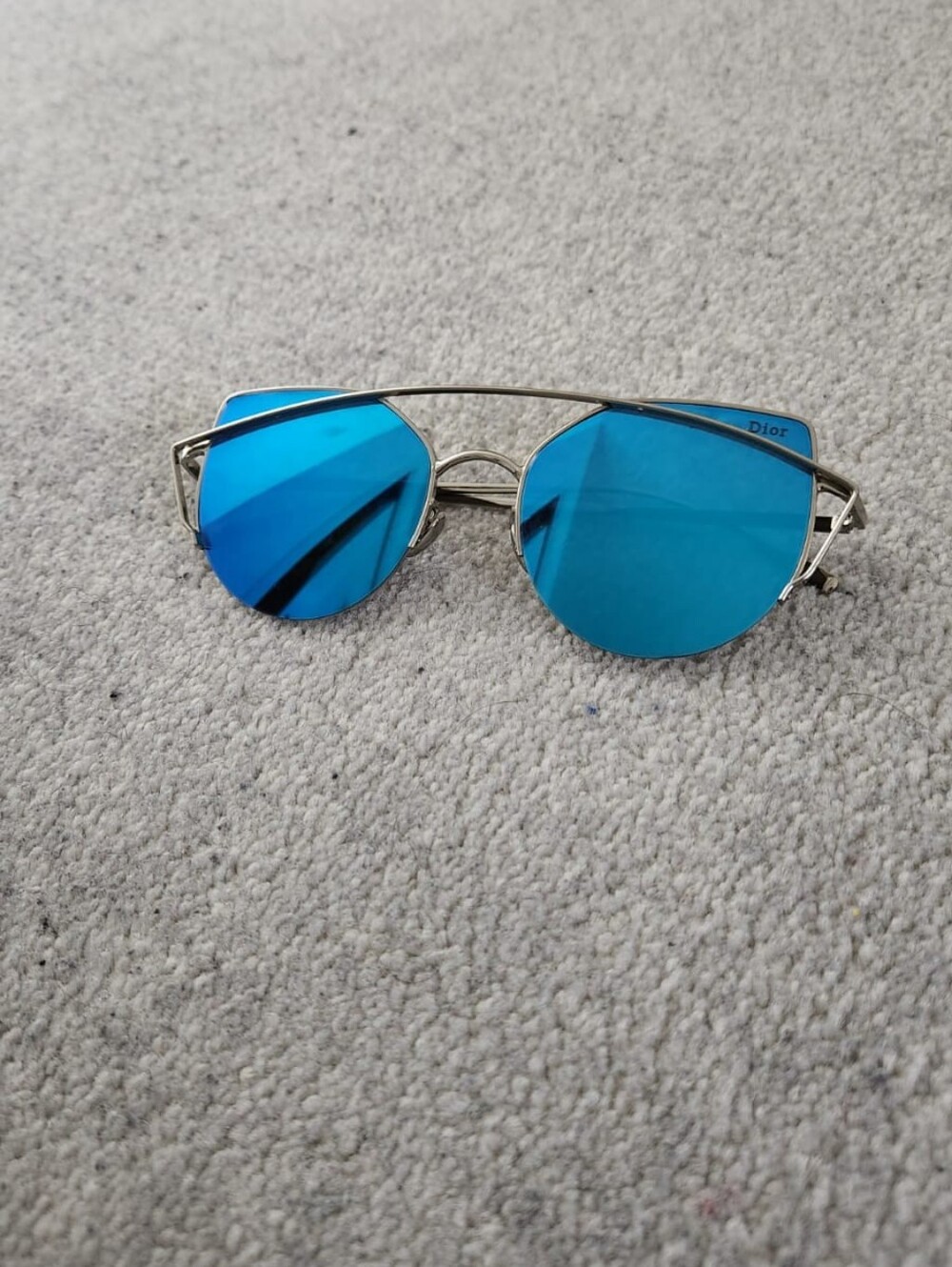 Dior Silver Frame Sunglasses with Blue Mirrored Lenses
